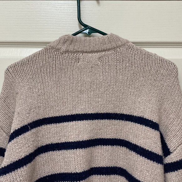 LC Lauren Conrad Cable Knit Womens Crewneck Sweater Size M Oatmeal Diana Stripe - Picture 7 of 15